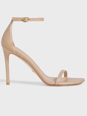 Stuart Weitzman Nudistcurve 100 Heel Sandal Women's Nude Patent Sz 7